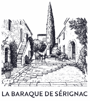Logo de la Baraque de Sérignac, la cour dessinée au trait